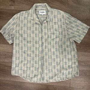 Corridor NYC Textured Plaid Woven Short Sleeve Camp Shirt XL